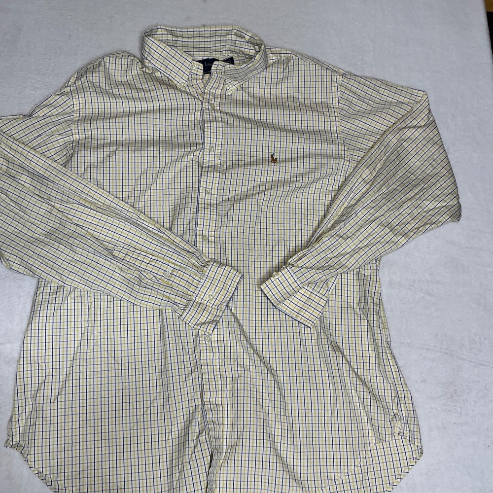 Ralph Lauren Classic Fit Plaid Button Down Shirt Men's Long Sleeve Casual Yellow